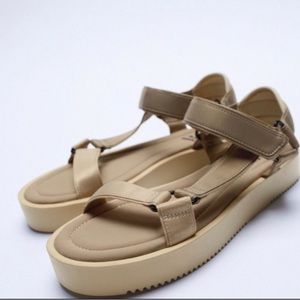 Zara Strappy Satin Effects Velcro Sandal, size 40